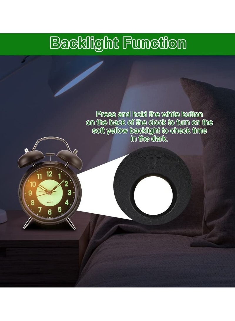 erorex Twin Bell Super Loud Battery Operated Vintage Alarm Clock Silent Non Ticking Analog Quartz with Backlight for Bedroom Heavy Sleepers - Image 2