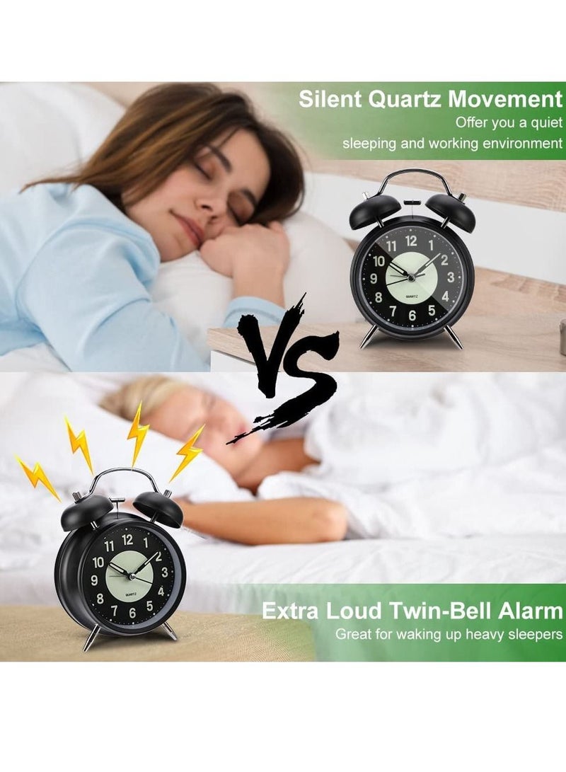 erorex Twin Bell Super Loud Battery Operated Vintage Alarm Clock Silent Non Ticking Analog Quartz with Backlight for Bedroom Heavy Sleepers - Image 4