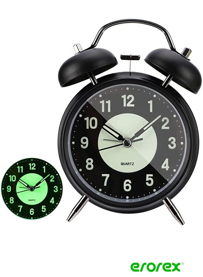 erorex Twin Bell Super Loud Battery Operated Vintage Alarm Clock Silent Non Ticking Analog Quartz with Backlight for Bedroom Heavy Sleepers - Image 1