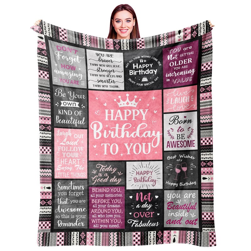 Ivivis Birthday Gifts for Women Girls Throw Blanket 60"X50", Happy Birthday Decorations for Woman, Gifts for Women Birthdays Unique, Womens Bday Gift Ideas for Her Friend Mom Sister Grandma Wife - Image 1