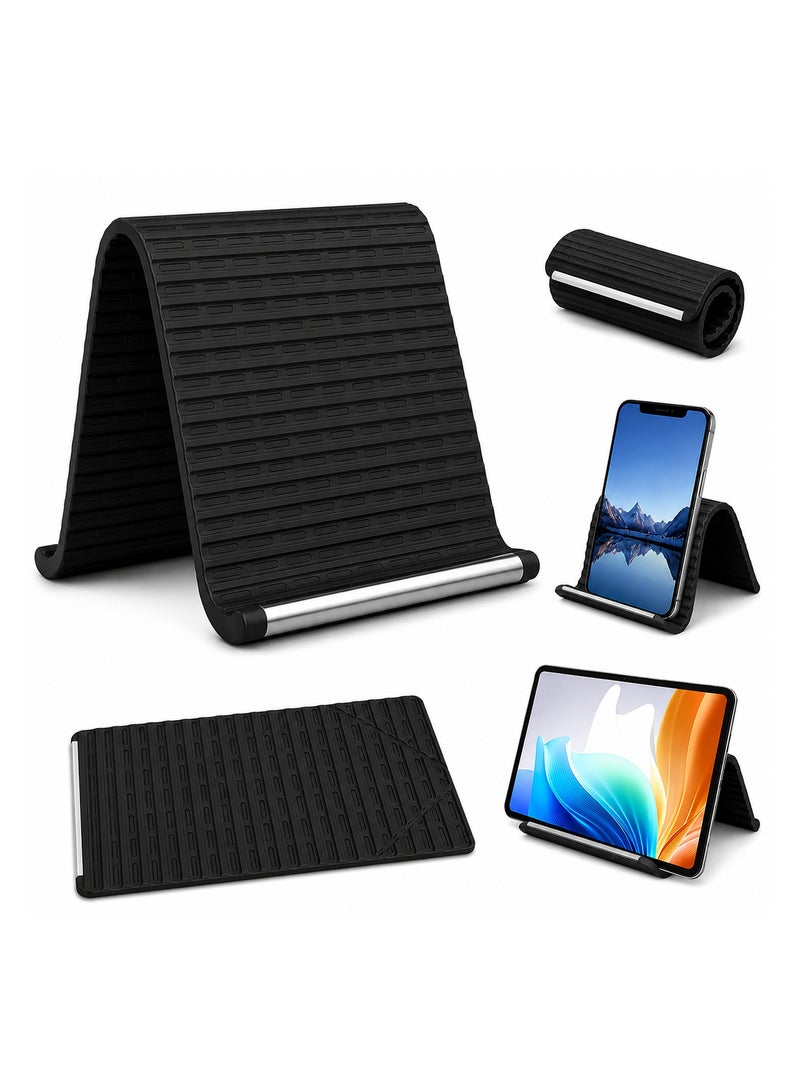 O Ozone Flexible Silicone Phone Stand, Multi-Angle Adjustable Mobile Holder, Portable Desk Stand for iPhone, iPad, Tablets & Laptops -  Black - Image 1