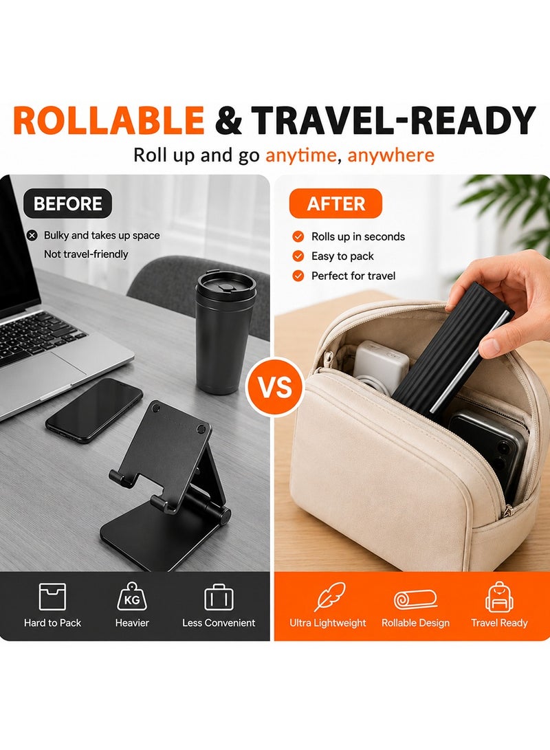 O Ozone Flexible Silicone Phone Stand, Multi-Angle Adjustable Mobile Holder, Portable Desk Stand for iPhone, iPad, Tablets & Laptops -  Black - Image 3