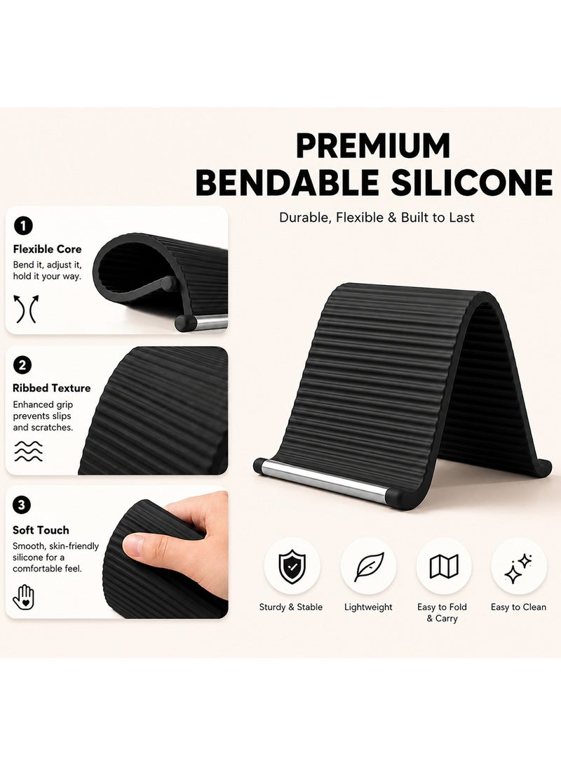 O Ozone Flexible Silicone Phone Stand, Multi-Angle Adjustable Mobile Holder, Portable Desk Stand for iPhone, iPad, Tablets & Laptops -  Black - Image 4