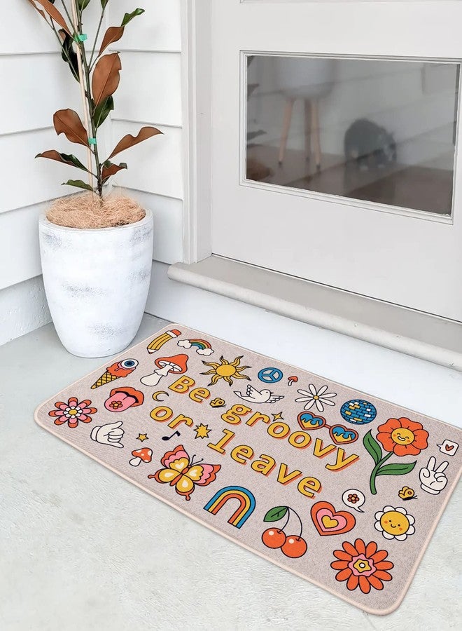 YOUWOUS سجادة باب YOUWOUS Be Groovy or Leave مقاس 17x29 بوصة، سجادة ترحيب مرحة بنمط ريفي، سجادة أرضية داخلية وخارجية لتزيين المنزل - Image 4
