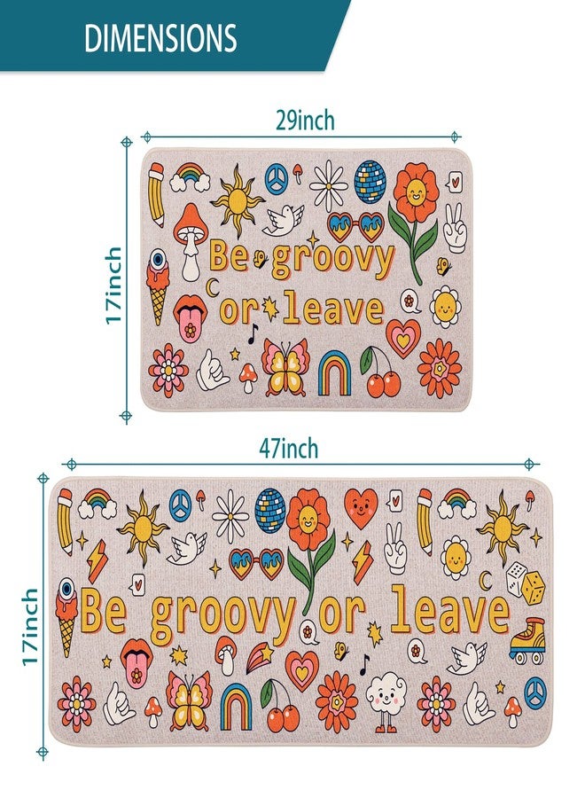 YOUWOUS سجادة باب YOUWOUS Be Groovy or Leave مقاس 17x29 بوصة، سجادة ترحيب مرحة بنمط ريفي، سجادة أرضية داخلية وخارجية لتزيين المنزل - Image 2