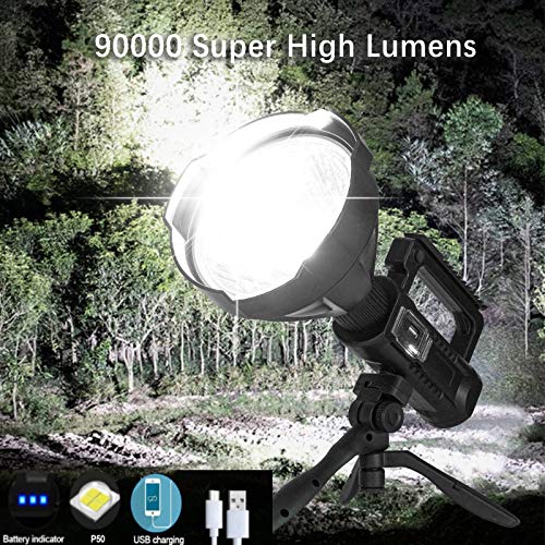 BERCOL Rechargeable Spotlight, Super Bright 200000 Lumens Led Spot Lights Flashlight 8000 mAh Large Handheld Searchlight Long Lasting for Outdoor Hunting Boating Camping - Image 2