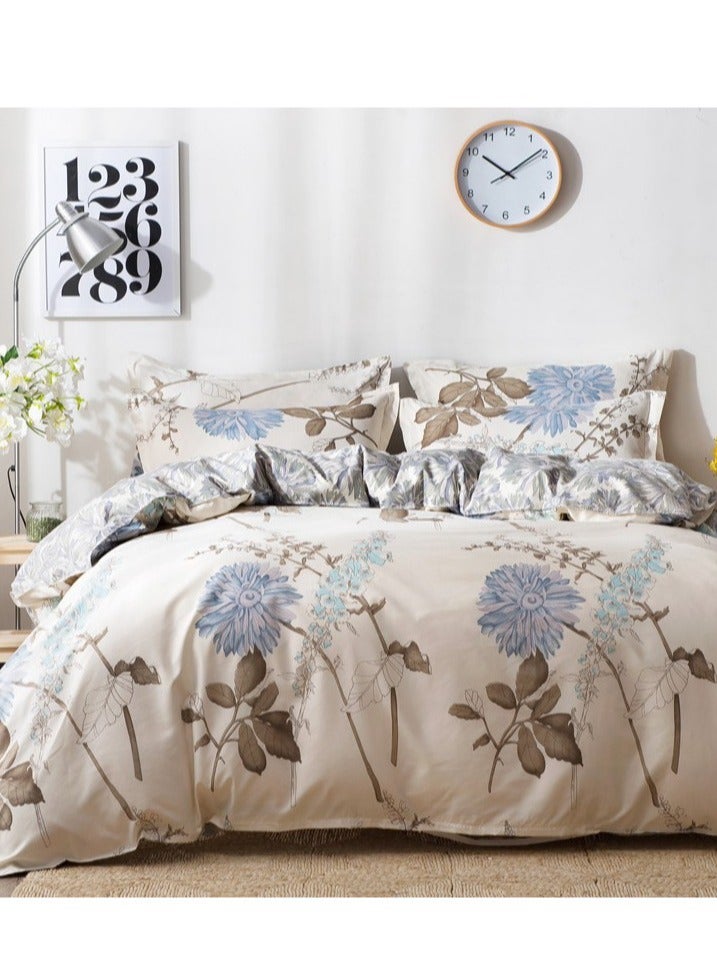 4 قطعة إلى أسفل غطاء لحاف كريم لون الزهور الفاخرة لينة مجموعة الفراش مع سستة مريحة لحاف ( 1 قطعة إلى أسفل غطاء لحاف ، 1 صحائف و 2 وسادة ) - Image 1