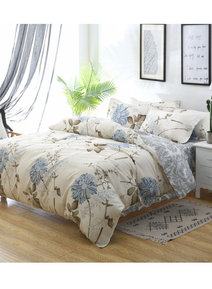 4 قطعة إلى أسفل غطاء لحاف كريم لون الزهور الفاخرة لينة مجموعة الفراش مع سستة مريحة لحاف ( 1 قطعة إلى أسفل غطاء لحاف ، 1 صحائف و 2 وسادة ) - Image 2