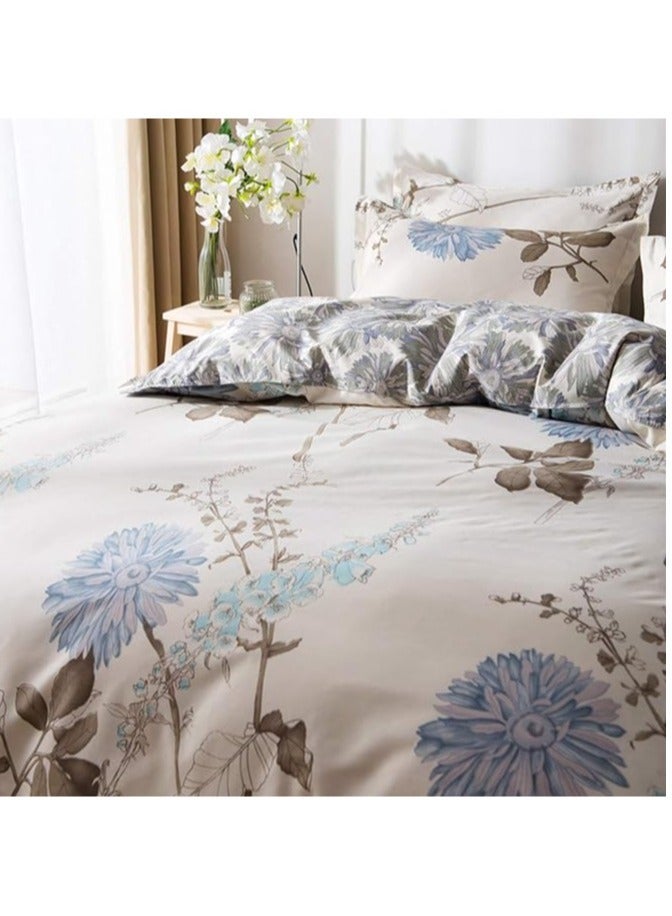 4 قطعة إلى أسفل غطاء لحاف كريم لون الزهور الفاخرة لينة مجموعة الفراش مع سستة مريحة لحاف ( 1 قطعة إلى أسفل غطاء لحاف ، 1 صحائف و 2 وسادة ) - Image 4