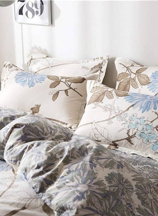 4 قطعة إلى أسفل غطاء لحاف كريم لون الزهور الفاخرة لينة مجموعة الفراش مع سستة مريحة لحاف ( 1 قطعة إلى أسفل غطاء لحاف ، 1 صحائف و 2 وسادة ) - Image 5