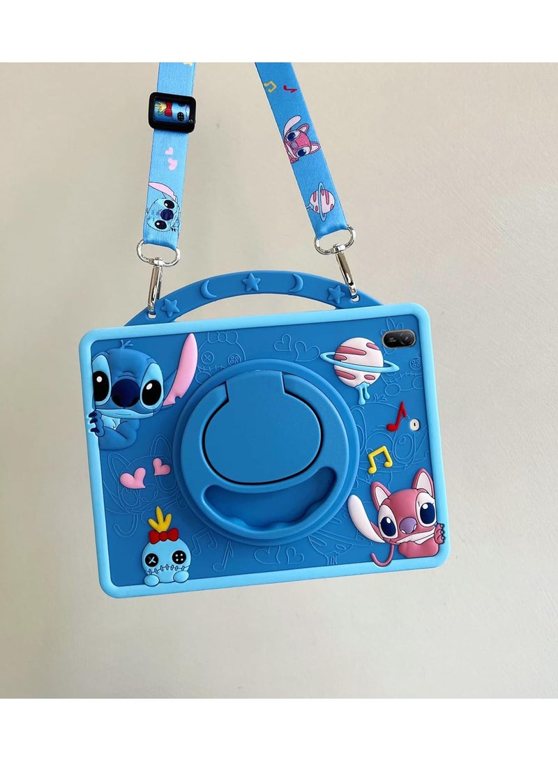 VKL Compatible MatePad 11.5s: with Pencil Holder & Shoulder Strap, Soft Silicone Multi-Angle Kids Cover for  (Blue)