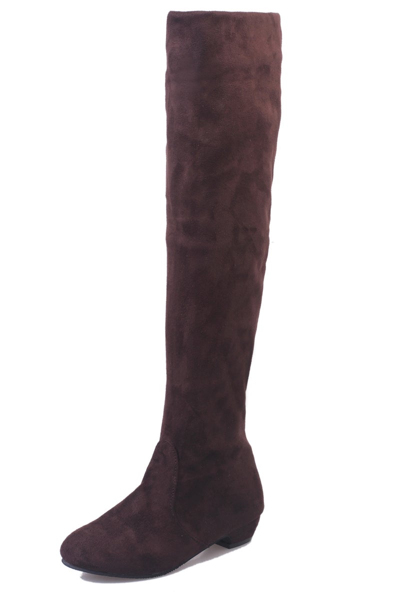 Fashionable Plus Size Over Knee Flat Boots Brown Brown