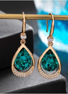 EVEVIC Austrian Crystal Halo Teardrop Hollow Drop Dangle Earrings for Women 14K Rose Gold Plated Hypoallergenic Jewelry  - Image 2