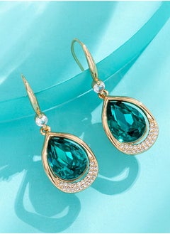 EVEVIC Austrian Crystal Halo Teardrop Hollow Drop Dangle Earrings for Women 14K Rose Gold Plated Hypoallergenic Jewelry  - Image 3
