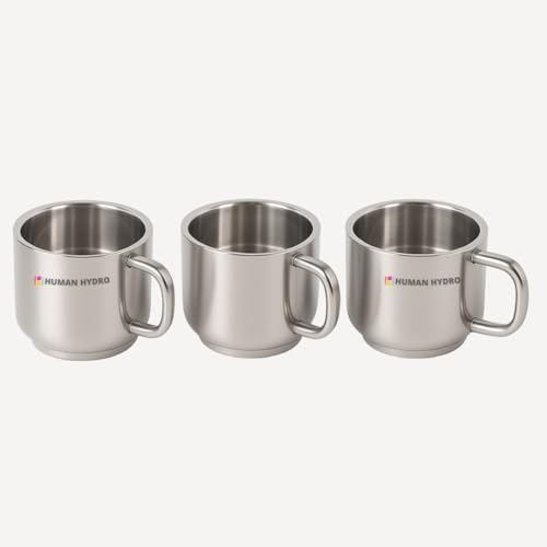 Human Hydro Stainless Steel Premium Large Tea Cups – Set of 3 (130 ml Each) | Durable, Rust-Free & Spill-Proof Rim | Ideal for Tea, Coffee & Beverages - Image 1