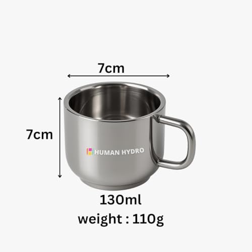 Human Hydro Stainless Steel Premium Large Tea Cups – Set of 3 (130 ml Each) | Durable, Rust-Free & Spill-Proof Rim | Ideal for Tea, Coffee & Beverages - Image 3