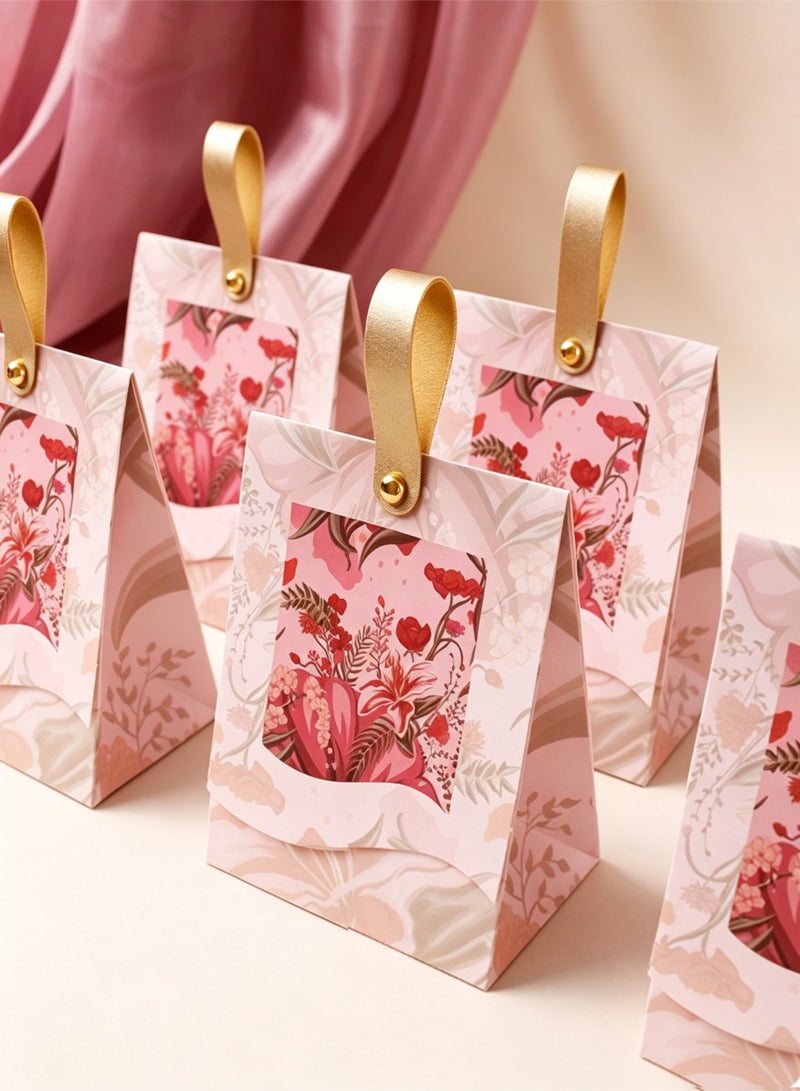 10PCS Rose Goodie Bags, Mini Gift Bags with PU Handle for Party Favors Treat Boxes Wedding Bridal Baby Shower Birthday Party Presents 3.93"x5.1"x2.55"(Sakura Pink) - Image 1