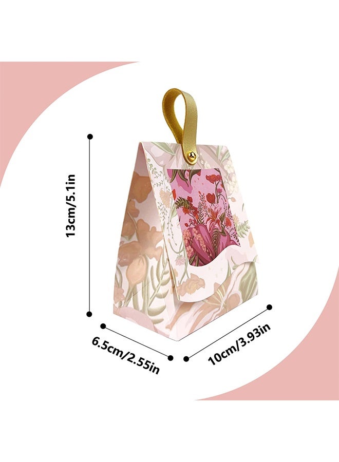10PCS Rose Goodie Bags, Mini Gift Bags with PU Handle for Party Favors Treat Boxes Wedding Bridal Baby Shower Birthday Party Presents 3.93"x5.1"x2.55"(Sakura Pink) - Image 2