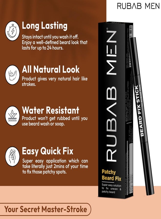 RUBAB MEN Beard Pencil Filler for Patchy Beard & Moustache Quick Fix | Get Thicker & Dense Beard Look | Sweat & Water Proof | Easy to Use Colour Pen & Brush for Black Touch Up | No More Growth Oils Waits - Image 3