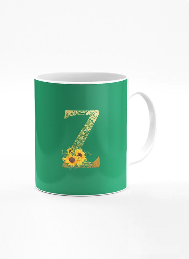 Stylizedd Designer Printed Coffee Mug 11oz Ceramic Personalised Gift Mugs Cup Custom Monogram Initial Letter Floral Pattern Alphabet Z (Dark Spring Green)  - Image 1