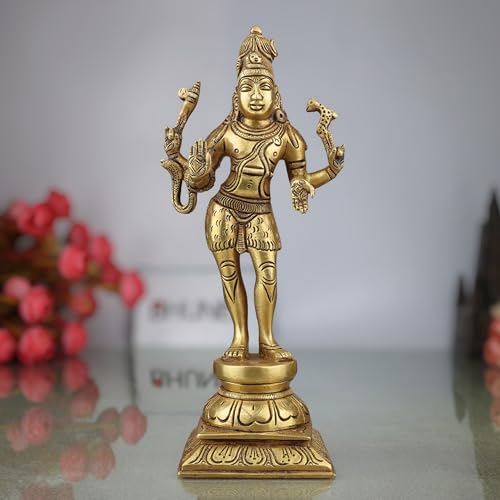 Bhunes Brass Shiva Idol Statue Lord Shiv Shankar Mahadev Bholenath Rudra Nataraja Murti for Pooja Home Temple Decor Spiritual Gift Vastu Showpiece Brass Gold 10 Inch 1 Piece - Image 1