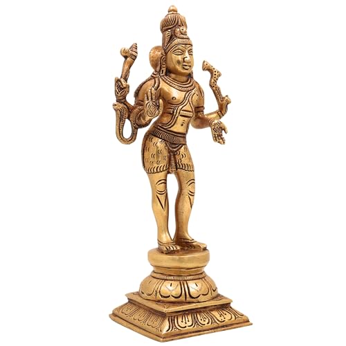 Bhunes Brass Shiva Idol Statue Lord Shiv Shankar Mahadev Bholenath Rudra Nataraja Murti for Pooja Home Temple Decor Spiritual Gift Vastu Showpiece Brass Gold 10 Inch 1 Piece - Image 3