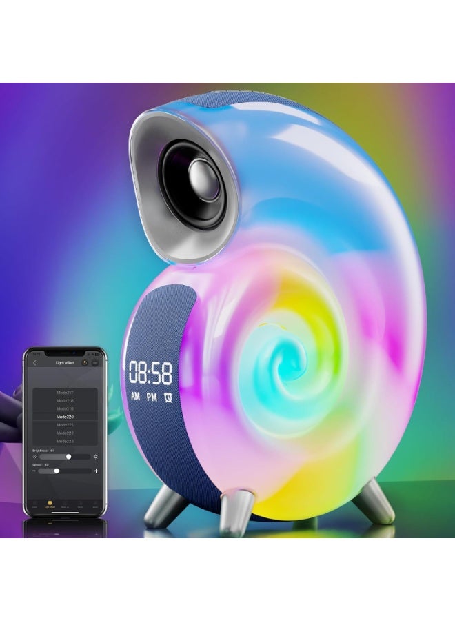 جينيكست مصباح مكتب ملون مع مكبرات صوت، ضوء موسيقى محارة مع شاحن USB، ساعات منبه LED للضوضاء البيضاء، إضاءة محيطة متغيرة اللون لغرفة المعيشة وغرفة النوم والهدايا - Image 1