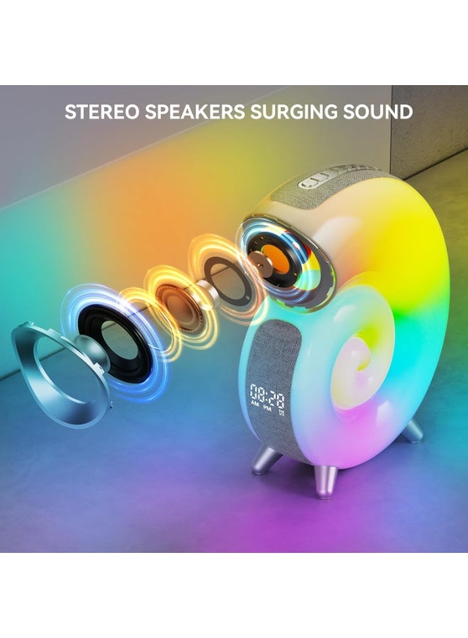 جينيكست مصباح مكتب ملون مع مكبرات صوت، ضوء موسيقى محارة مع شاحن USB، ساعات منبه LED للضوضاء البيضاء، إضاءة محيطة متغيرة اللون لغرفة المعيشة وغرفة النوم والهدايا - Image 5