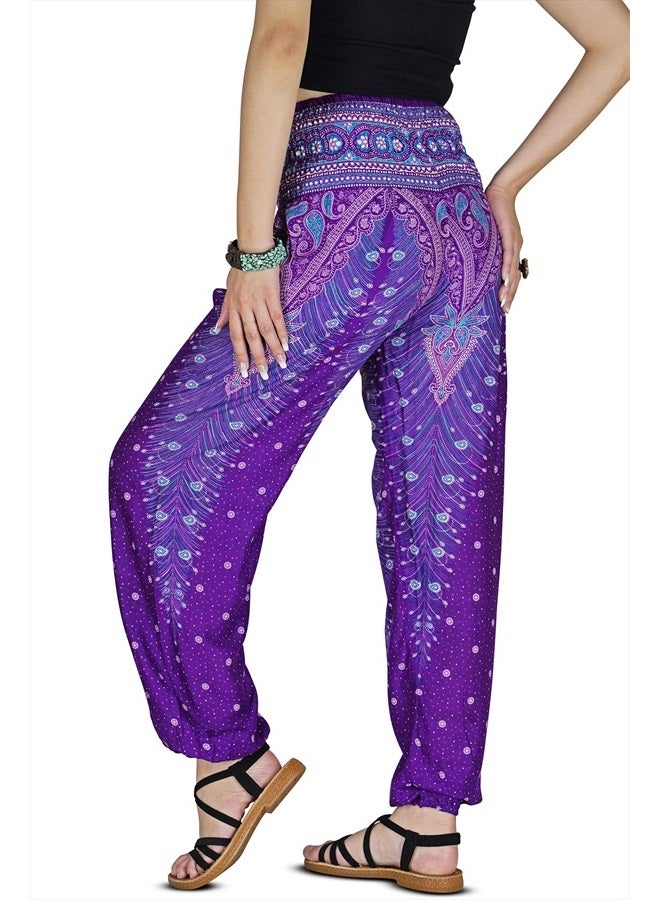 Your Cozy Women Harem Pant Boho Genie Aladdin Smocked Waist Yoga Trousers (Peacock Violet XL) - Image 3