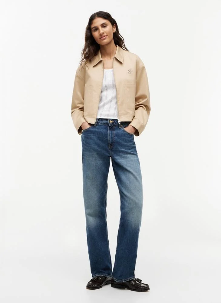 Tommy Hilfiger Gentle Gold Logo Patch Pocket Twill Short Jacket for Women | Best Price UAE
