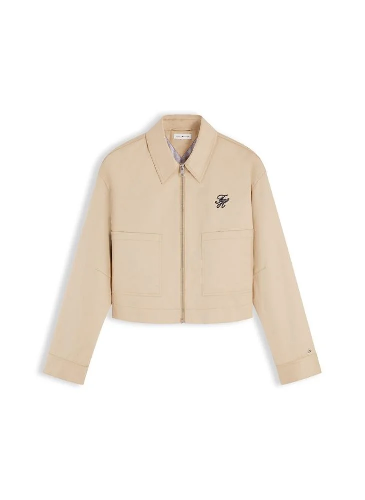 Tommy Hilfiger Gentle Gold Logo Patch Pocket Twill Short Jacket for Women | Best Price UAE