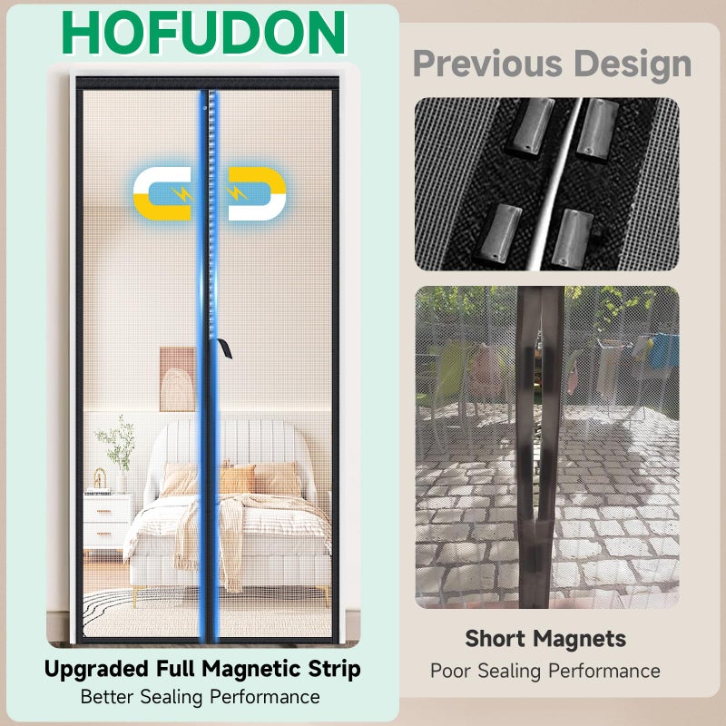 HOFUDON Upgraded Magnetic Screen Door Mesh, Full Strip Magnets, Heavy Duty Fiberglass Mesh, Door Screen Magnetic Closure for Single Door Size 32 x 80 Inch, Screen Door Size 35 x 82 Inch Black - Image 5