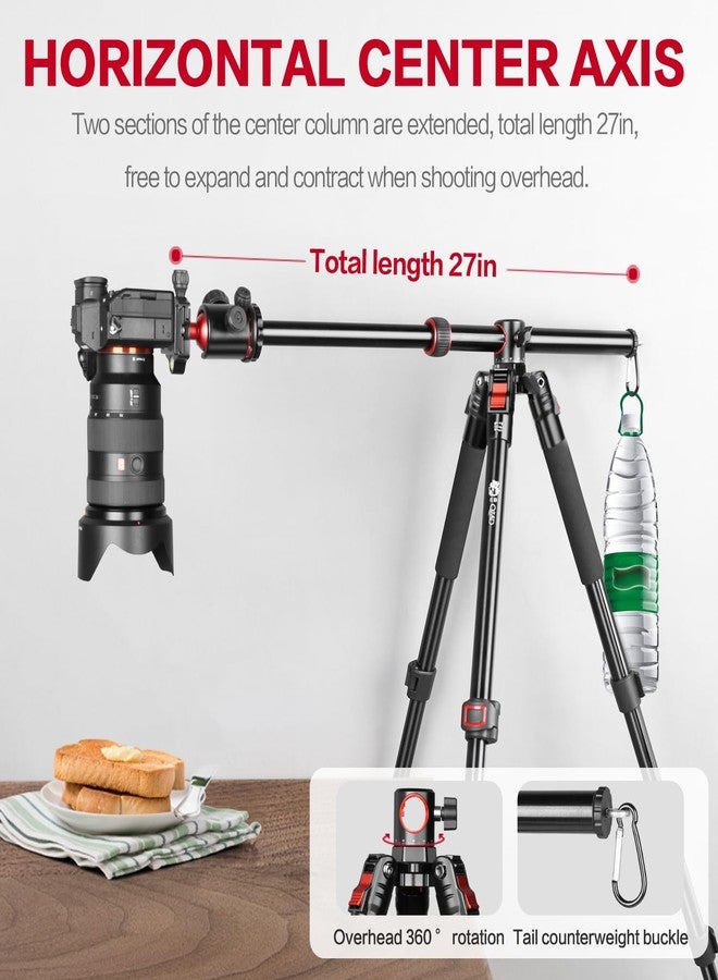 FreeSea 72 inch Camera Tripod Stand, Transverse Center Column Aluminium DSLR Tripod with 360 Degree Ball Head 15kg Load Capacity, Quick Release Plate, Detachable Monopod - Image 3