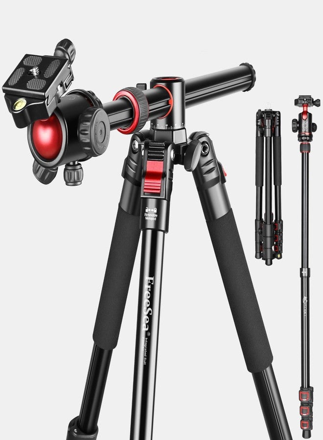 FreeSea 72 inch Camera Tripod Stand, Transverse Center Column Aluminium DSLR Tripod with 360 Degree Ball Head 15kg Load Capacity, Quick Release Plate, Detachable Monopod - Image 1