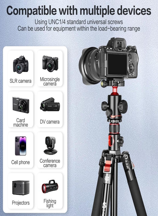 FreeSea 72 inch Camera Tripod Stand, Transverse Center Column Aluminium DSLR Tripod with 360 Degree Ball Head 15kg Load Capacity, Quick Release Plate, Detachable Monopod - Image 4