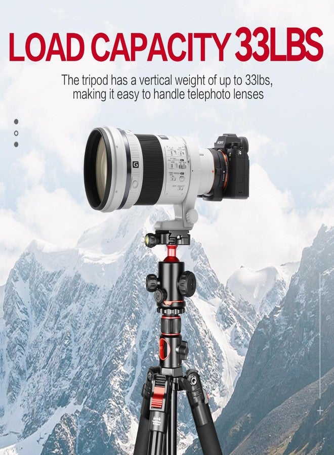 FreeSea 72 inch Camera Tripod Stand, Transverse Center Column Aluminium DSLR Tripod with 360 Degree Ball Head 15kg Load Capacity, Quick Release Plate, Detachable Monopod - Image 2