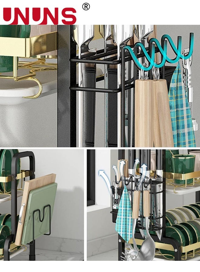 UNUNS حامل تجفيف الأطباق، رف جانبي مزدوج للحوض لمطبخ، موفر للمساحة متعدد الاستخدامات مع حامل أدوات المطبخ، حاملة الحوض، لوح التقطيع، سلة أدوات المائدة - Image 2