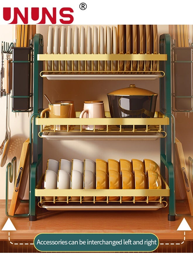 UNUNS حامل تجفيف الأطباق، رف جانبي مزدوج للحوض لمطبخ، موفر للمساحة متعدد الاستخدامات مع حامل أدوات المطبخ، حاملة الحوض، لوح التقطيع، سلة أدوات المائدة - Image 5