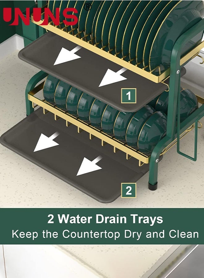 UNUNS حامل تجفيف الأطباق، رف جانبي مزدوج للحوض لمطبخ، موفر للمساحة متعدد الاستخدامات مع حامل أدوات المطبخ، حاملة الحوض، لوح التقطيع، سلة أدوات المائدة - Image 4