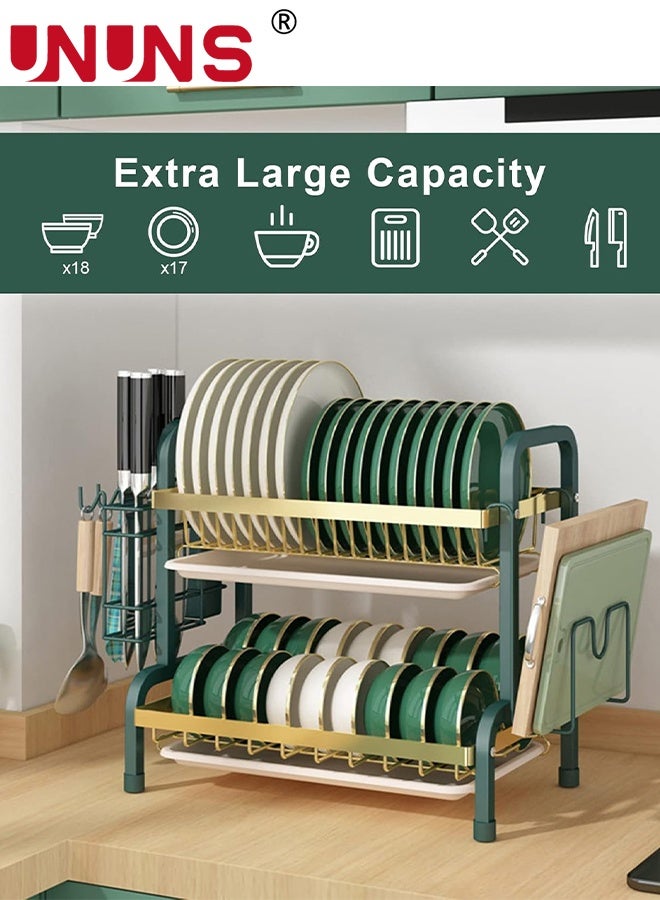UNUNS حامل تجفيف الأطباق، رف جانبي مزدوج للحوض لمطبخ، موفر للمساحة متعدد الاستخدامات مع حامل أدوات المطبخ، حاملة الحوض، لوح التقطيع، سلة أدوات المائدة - Image 3