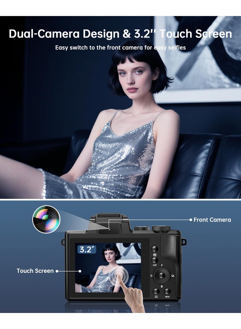 8K Digital Cameras for Photography - Autofocus 88MP WiFi Profession Camera with Dual-Lens - 16X Digital Zoom Photography Camera for YouTube with Lens Hood, Touch Screen, 2 Batteries & Charging Stand - Image 2