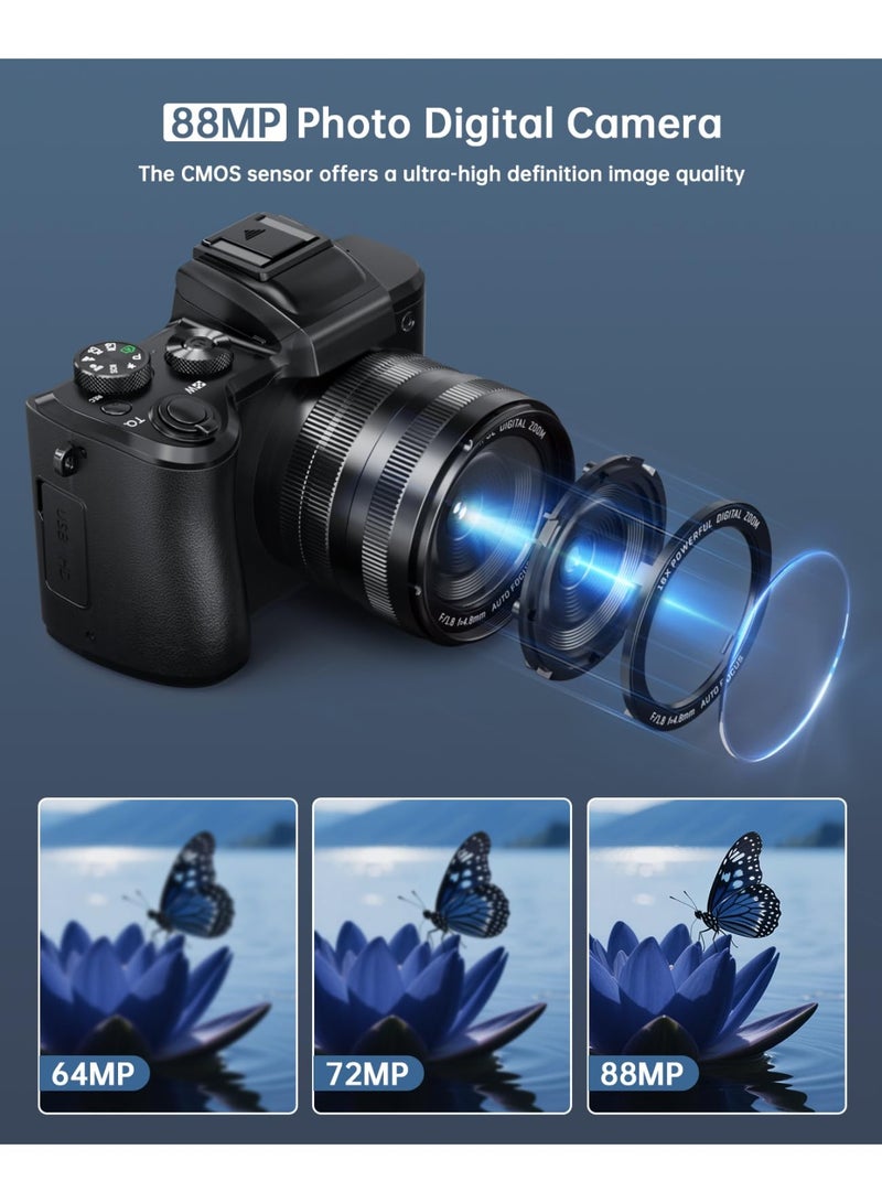 8K Digital Cameras for Photography - Autofocus 88MP WiFi Profession Camera with Dual-Lens - 16X Digital Zoom Photography Camera for YouTube with Lens Hood, Touch Screen, 2 Batteries & Charging Stand - Image 5