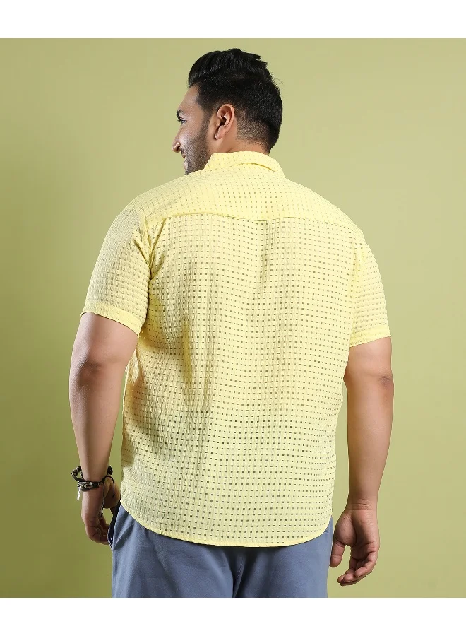 Instafab Plus Men's Lemon Yellow See-Through Square Shirt