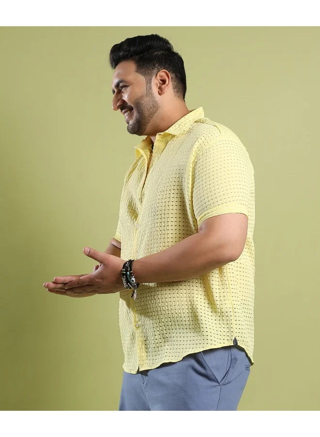 Instafab Plus Men's Lemon Yellow See-Through Square Shirt