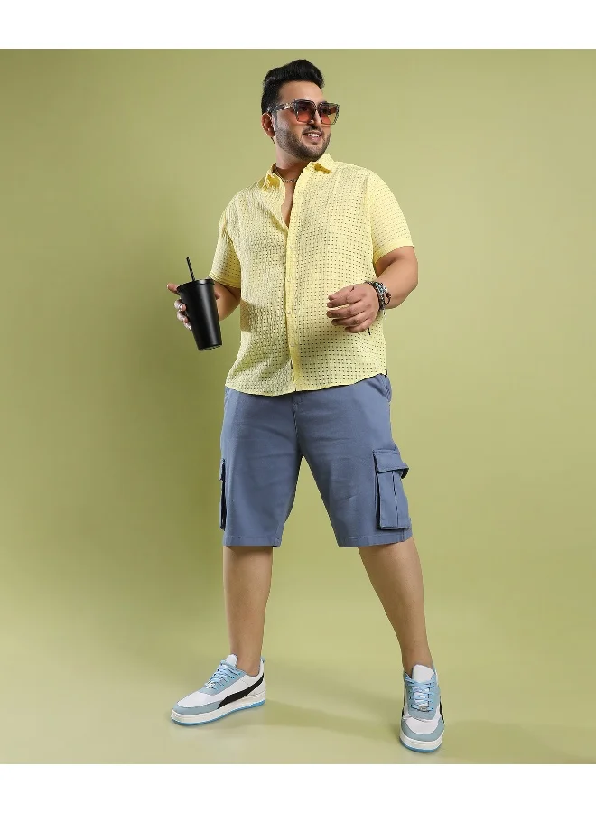 Instafab Plus Men's Lemon Yellow See-Through Square Shirt