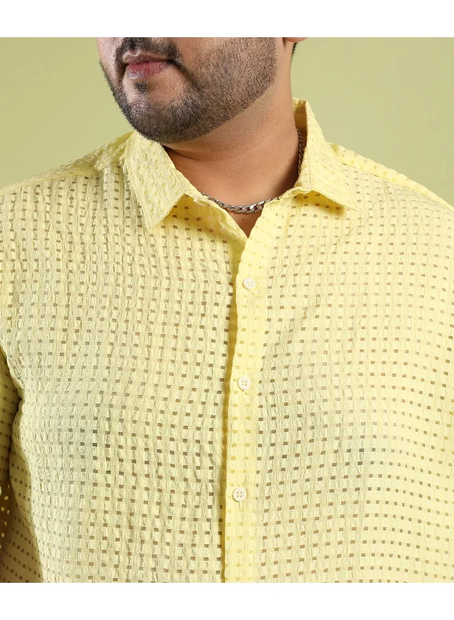 Instafab Plus Men's Lemon Yellow See-Through Square Shirt