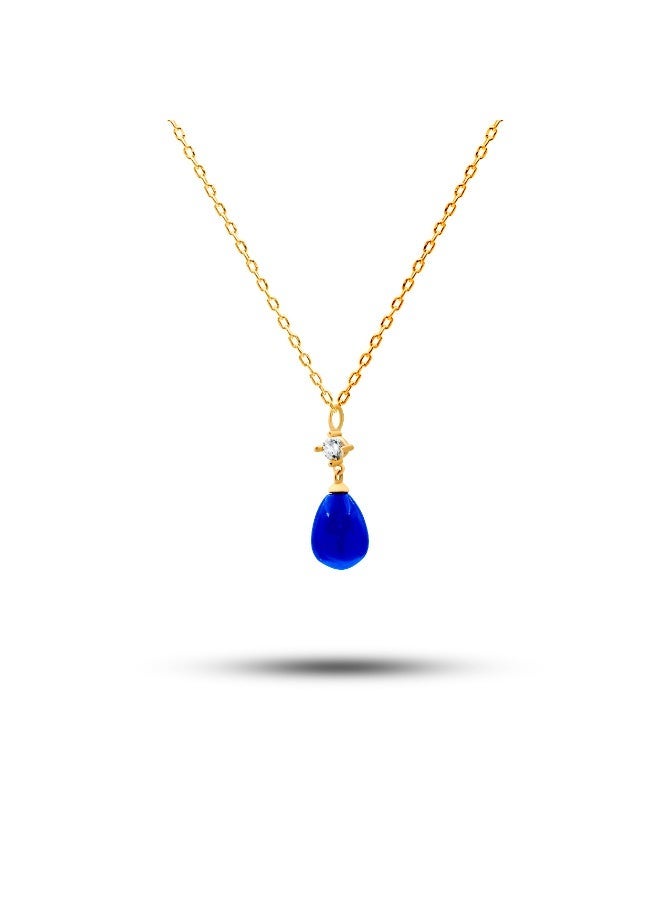 Ruby Art Gold 18K Pure Gold Women’s Necklace with Lapis blue Tear Stone, 1.37 Gram - Image 1