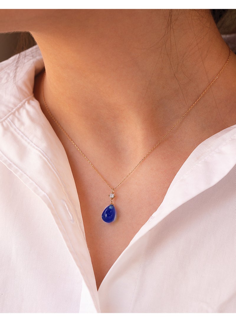 Ruby Art Gold 18K Pure Gold Women’s Necklace with Lapis blue Tear Stone, 1.37 Gram - Image 2