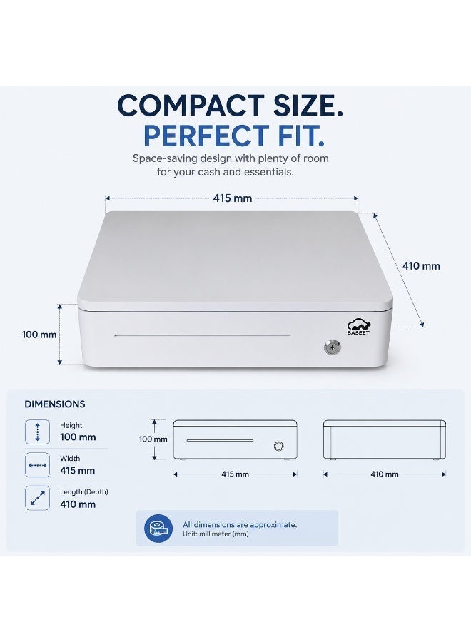 BASEET 330 Commercial Cash Drawer with 4 Bill Slots – Durable POS Money Drawer for Retail Checkout Counter - Image 2