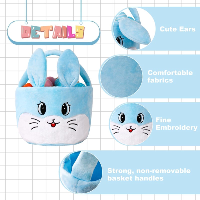 Wepop Easter Egg Baskets for Kids Bunny Basket with Folded Ears Easter Bag Buckets Hunting Gifts for Boys and Girls - Image 5